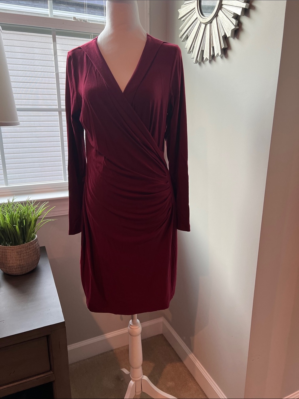 Banana Republic Wine Long Sleeve Wrap-Style Dress